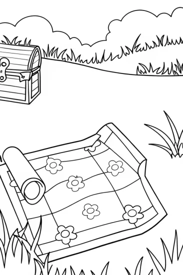 A coloring page of Treasure hunt in the meadow