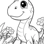 Baby dinosaur in a garden