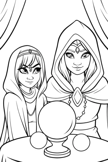 A coloring page of Legendary Pokémon fortune tellers