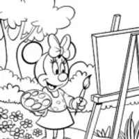 Minnie Mouse painting in the garden