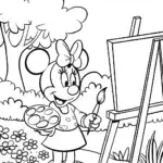 Minnie Mouse painting in the garden