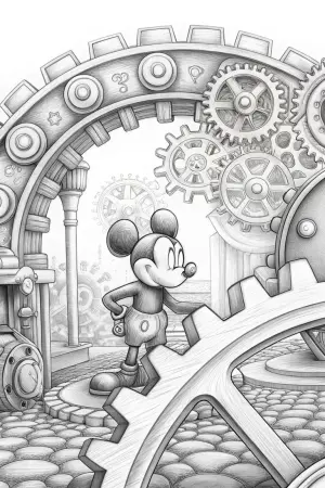 Mickey Mouse in a clockwork city coloring pages