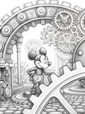 Mickey Mouse in a clockwork city coloring pages
