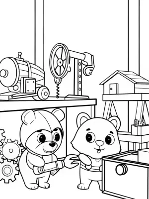 Inventive animals in a workshop coloring pages