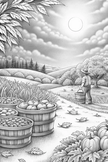 A coloring page of The harvest moon gathering