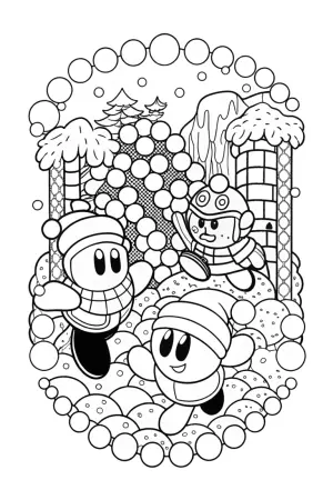 Kirby snowball fight scene coloring pages
