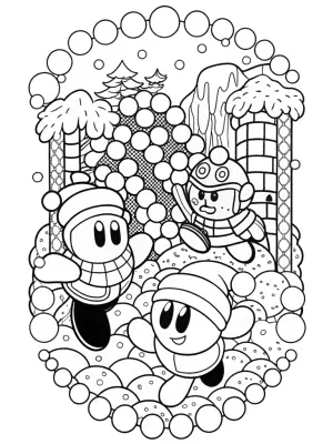 Kirby snowball fight scene coloring pages