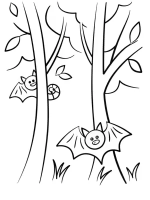 Bats collecting candy in a forest coloring pages