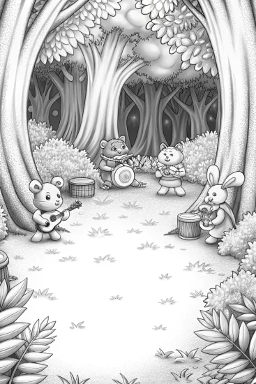 A coloring page of Whimsical woodland band