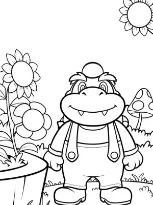 Bowser in a magical garden coloring pages
