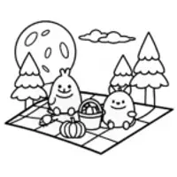 Halloween picnic with friendly monsters