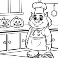 Monster chef in a pumpkin kitchen