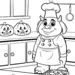 Monster chef in a pumpkin kitchen