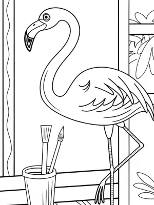 Flamingo painting a mural coloring pages