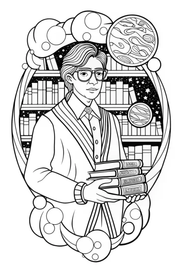 A coloring page of Goku as a cosmic librarian