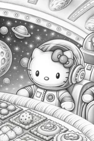 Hello Kitty baking in space coloring pages