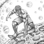 Hulk skateboarding on an asteroid