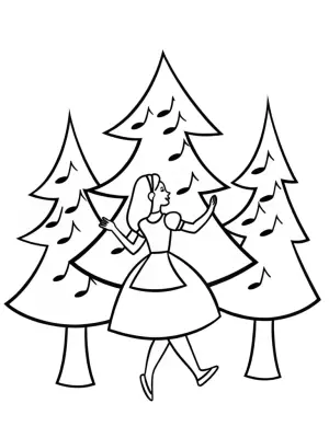 Alice dancing with musical trees coloring pages