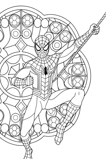 A coloring page of Miles Morales steps through time