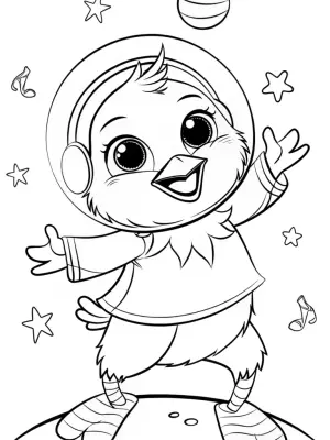 Chick dancing in space coloring pages