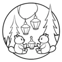 Woodland creatures making lanterns