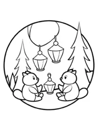 Woodland creatures making lanterns