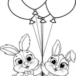 Rabbits holding a heart balloon
