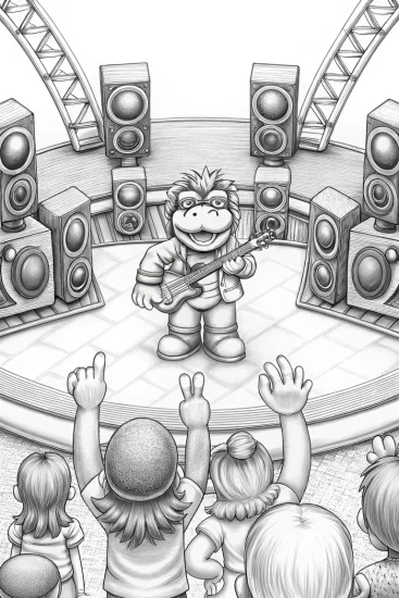 A coloring page of Bowser hosts a music festival