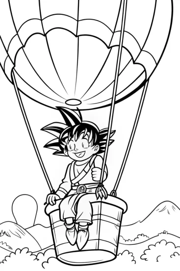 A coloring page of Goku’s balloon ride