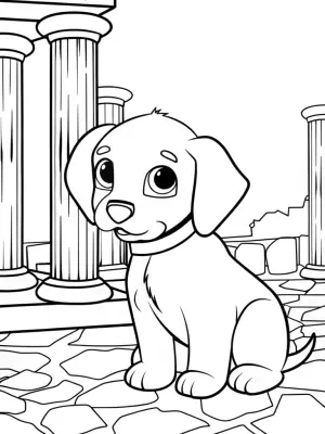 Puppy at the ancient ruins coloring pages