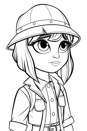 A coloring page of Gabby the time-traveling cat explorer
