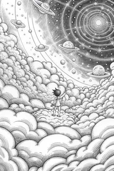 A coloring page of Goku’s star map adventure
