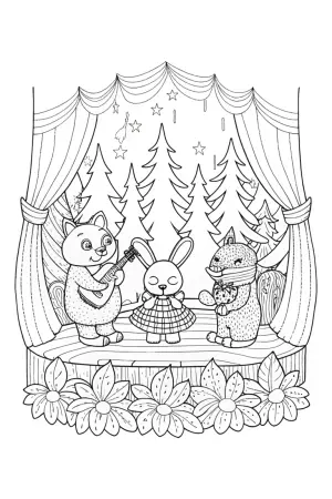 Woodland animals summer concert coloring pages