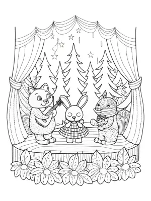 Woodland animals summer concert coloring pages