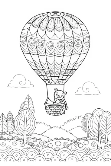 A coloring page of Charmander’s balloon adventure