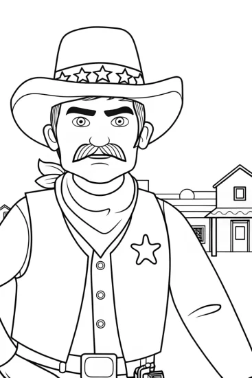 A coloring page of Bowser as sheriff in the Wild West