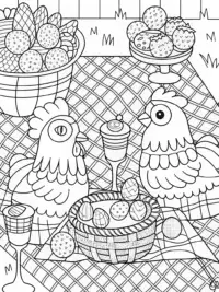 Chickens having a picnic