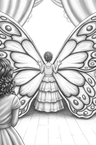 A coloring page of Mirabel creating butterfly wings