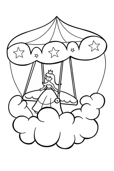 A coloring page of Princess on a cloud carousel
