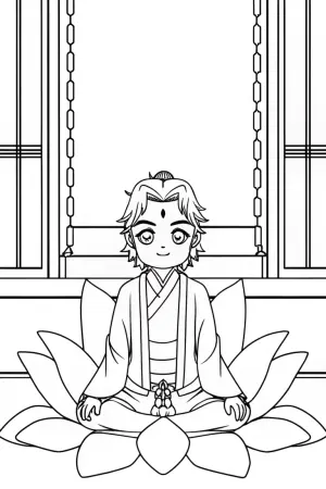 Demon Slayer meditating on a lotus coloring pages