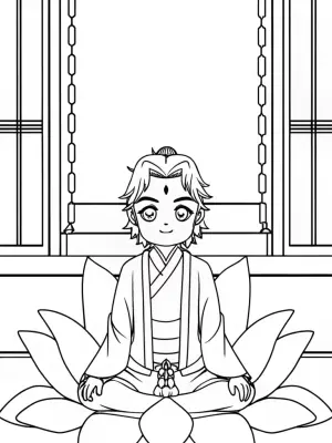 Demon Slayer meditating on a lotus coloring pages