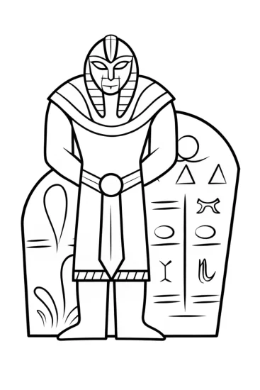 A coloring page of Black Panther discovering ancient lore