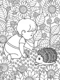 Baby exploring the garden with hedgehog