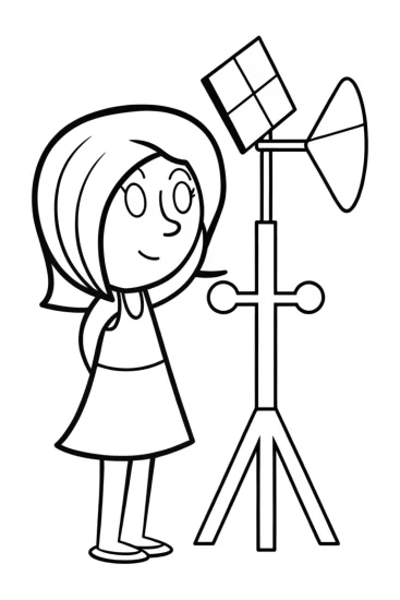 A coloring page of Gabby at her weather station