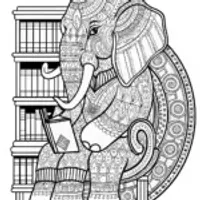 Elephant reading in the library