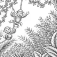 Monkeys swinging in summer trees