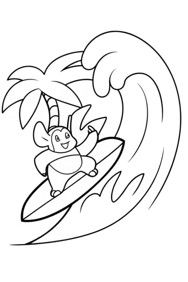 A coloring page of Alolan Raichu surfing challenge