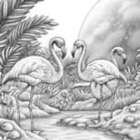 Flamingos exploring an alien planet