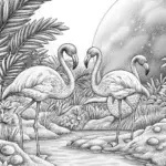 Flamingos exploring an alien planet