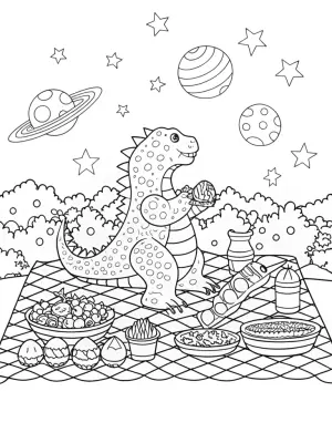Godzilla’s galactic picnic coloring pages